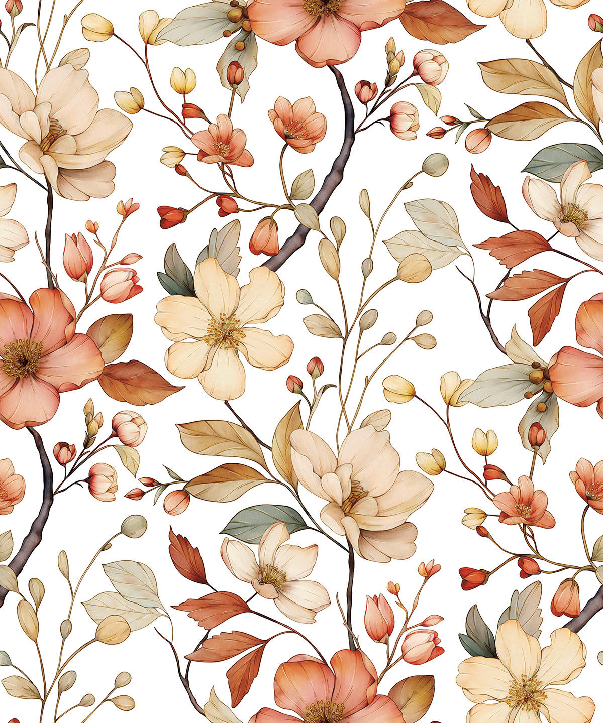 VLIESTAPETE Louison, Herbstblumen 50 cm x 10 orange - Orange, Papier (1000/50cm) - Lilipinso