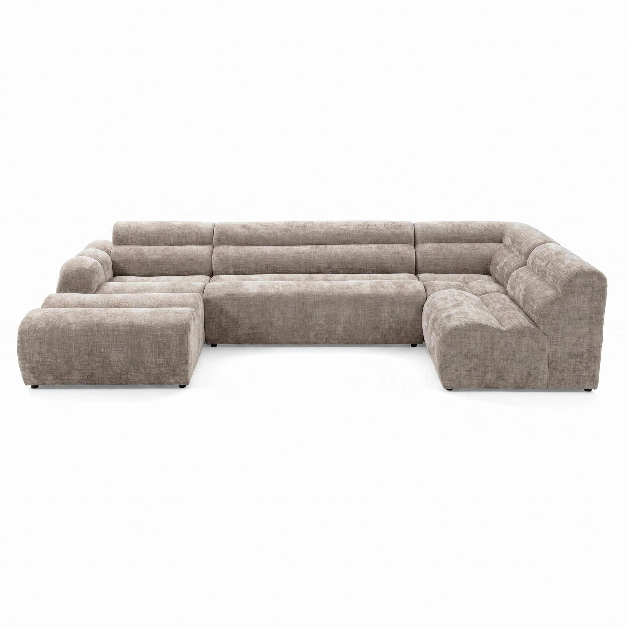 6-SITZER modulares Wohnlandschaft U XXL VEER SET 5 Rechts, 368 x 175 cm, Chenille Webstoff Beige - Beige/Schwarz, Holz/Kunststoff (175/75/368cm) - Muffo