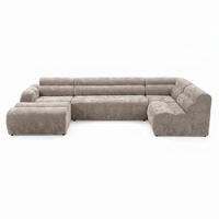 6-SITZER modulares Wohnlandschaft U XXL VEER SET 5 Rechts, 368 x 175 cm, Chenille Webstoff Beige - Beige/Schwarz, Holz/Kunststoff (175/75/368cm) - Muffo