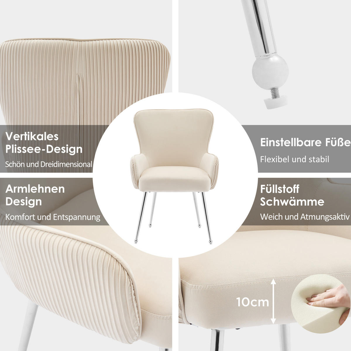 ESSZIMMERSTUHL 2er-Set Beige aus Samt mit Armlehnen - Beige, Textil (57/83/23cm)