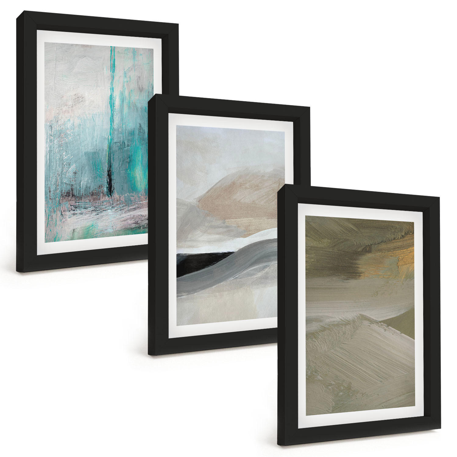 BILDER SET 3er Set - 20x30 cm Schwarzer Rahmen - Gemalte abstrakte Dekorationen - Schwarz, Kunststoff (20/30cm) - TULUP