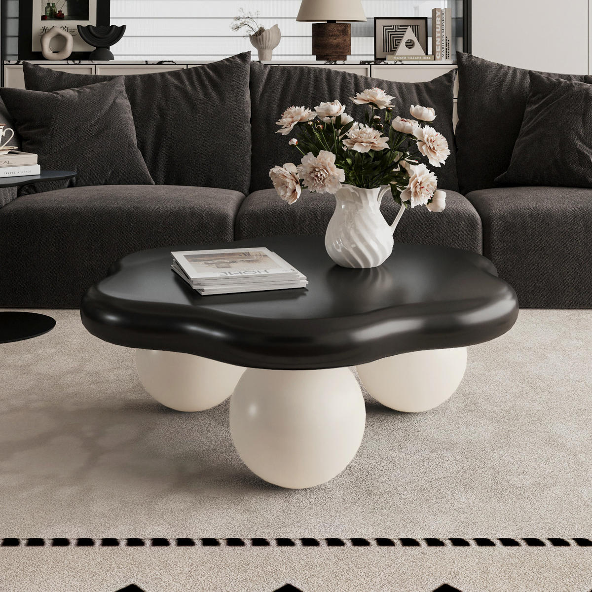 COUCHTISCH DE-37330 wolkenförmig mit Petal-Design und Kugelfüßen Schwarz/Weiß - Multicolor, Holzwerkstoff (79/79/31cm) - ComfortXL