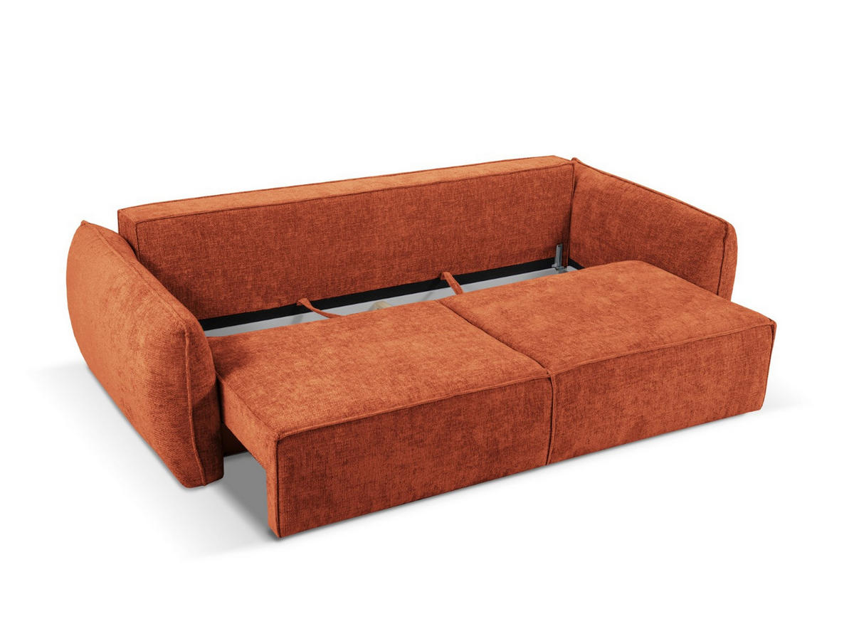 AUSKLAPPBARES-SOFA mit Bettkasten Kaelle aus Chenille-Stoff terrakotta 3 Sitzplätze - Terra cotta, Textil (97/91/244cm) - Micadoni