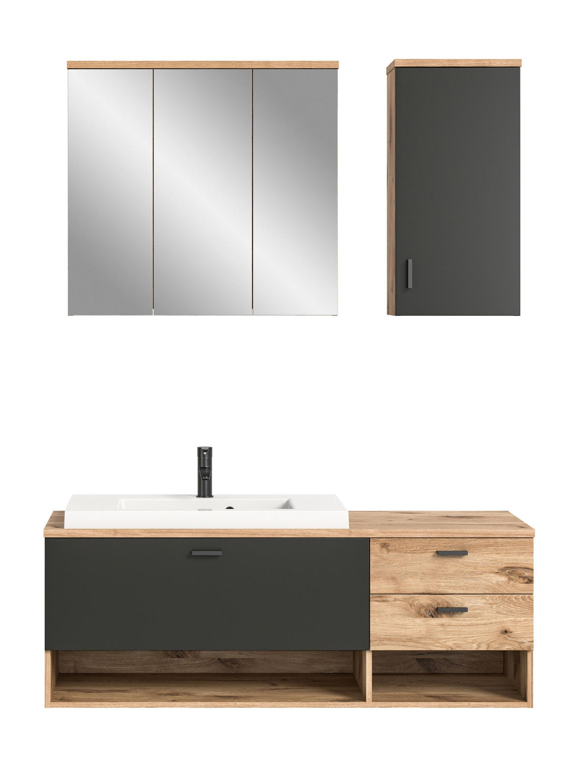 BAD-SET GRADO 4-tlg. (B/H/T: ca. 140/192/48 cm) in Nox Oak Nachbildung/Nox Oak - Eichefarben, Holzwerkstoff (140/192/48cm)