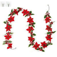 WEIHNACHTS-GIRLANDE 250 cm mit roten Blumen und Beeren - Rot, Kunststoff (250cm)