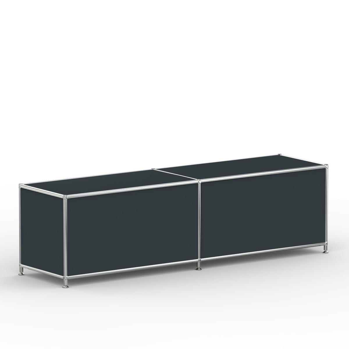 TV Board mit 2 Klappen & Schloss, Breite 152 cm, Anthrazitgrau - Chromfarben/Silberfarben, Metall (40/43/152.2cm) - Versee