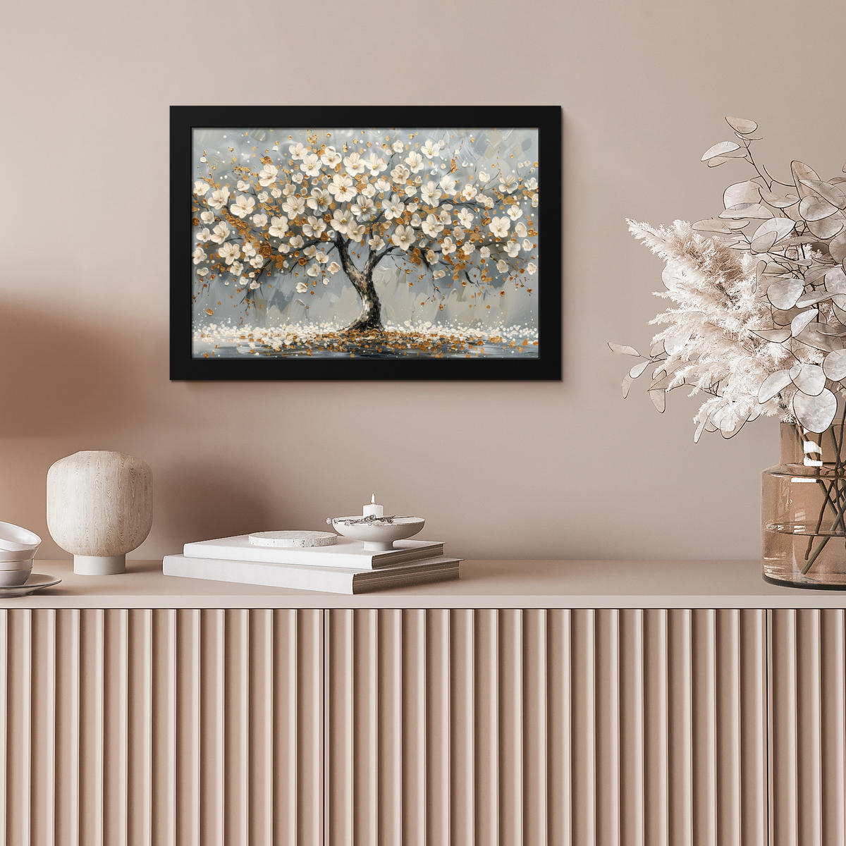 POSTER MIT RAHMEN Baum - Blumen - Weiß - Natur - Kunst 30x20 cm - Weiß, Papier (30/20cm) - MuchoWow