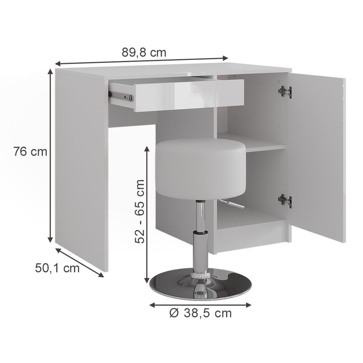 TOALETNÍ STOLEK Sherry Bílá/bílý vysoký lesk - vysoce lesklá bílá, kompozitní dřevo (89.8/76/50.1cm) - Vicco