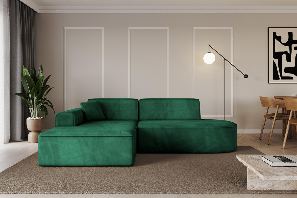 ECKSOFA Ottomane Links IREA-L1-v3 - 232x165x77 cm Grün - Dunkelgrün, Holzwerkstoff/Textil (232/165cm) - ALTDECOR
