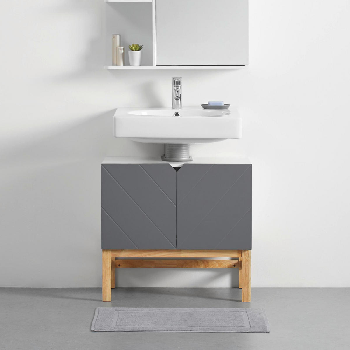 WASCHBECKENUNTERSCHRANK Rocco Grau ca. 70 / 65 / 40 cm - Grau, Holzwerkstoff (70/65/40cm) - Bessagi Home