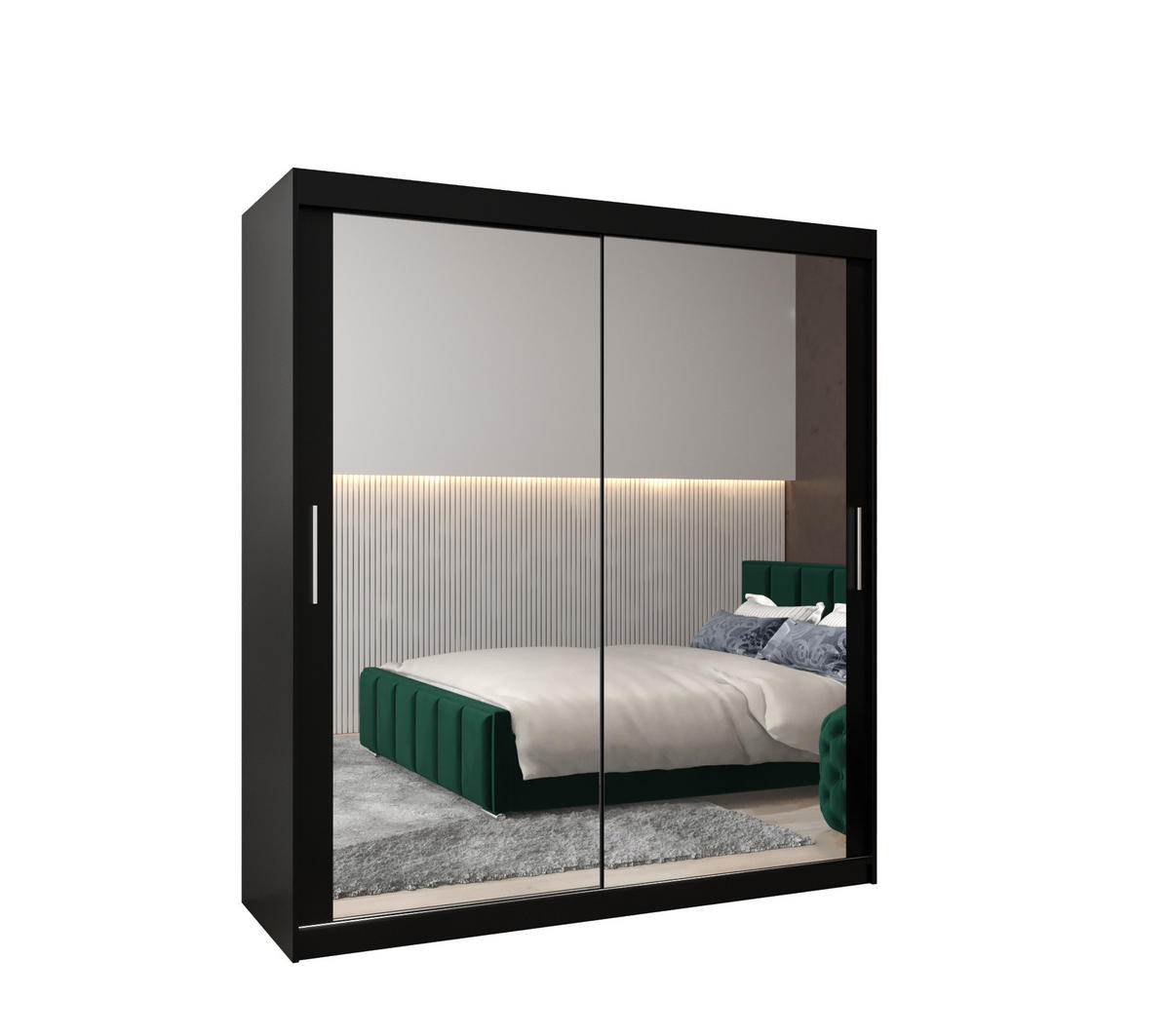 SCHWEBETÜRENSCHRANK 200/180/62 2-türig - Silberfarben/Schwarz, Holz/Kunststoff (180/200/62cm) - MÖBEL KRYSPOL