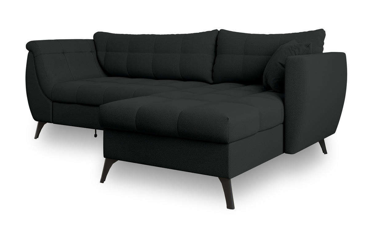 ECKSOFA MOLLIS Schwarz Geflochtener-Stoff mit Schlaffunktion - Schwarz, Holz (241/154cm) - MASSENO