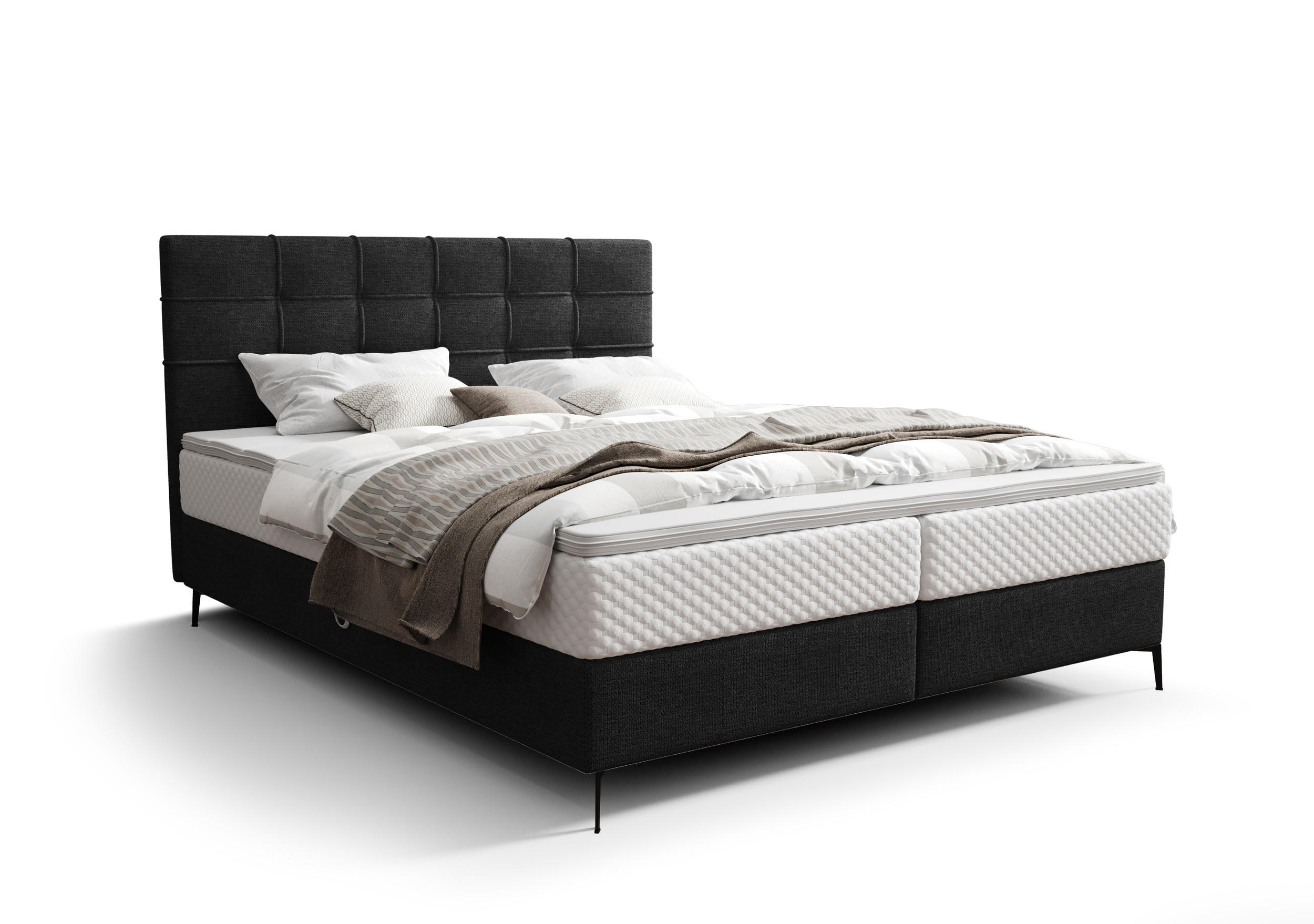 BOXBETT INAO 180x200 mit Matratze H3, Bonell und Topper ARAGON 99 - Schwarz, Textil (180/200cm) - Bedante