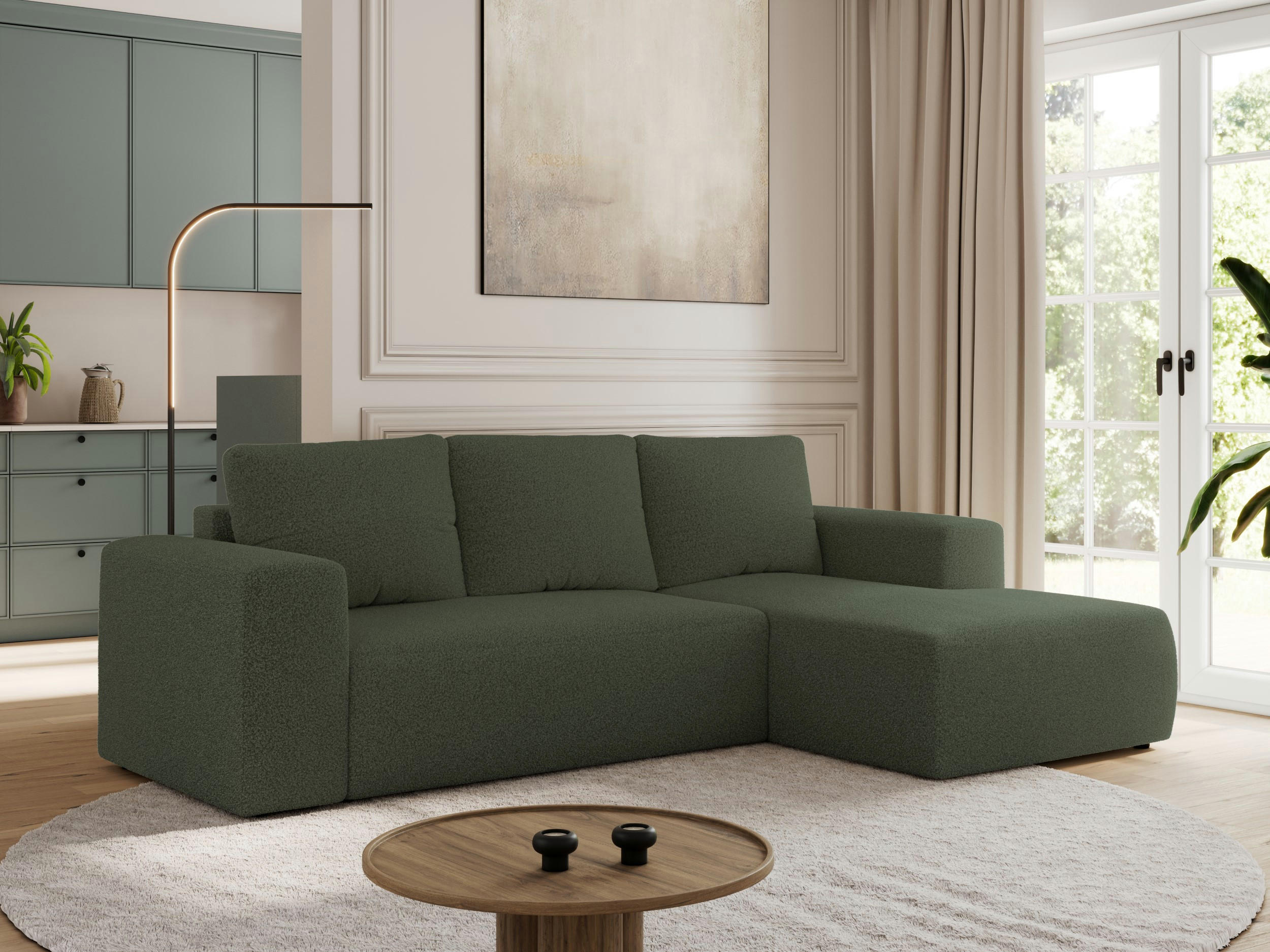 ECKSOFA TRENTINO L Grün Boucle - Rechts - Schwarz/Grün, Textil (164/266cm) - MKS