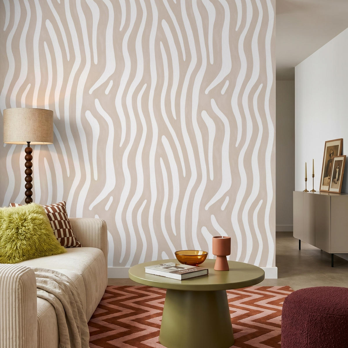TAPETE - Abstrakt - Zebra - Beige - 220x200 cm - Beige, Papier (220/200cm) - OnlyWow