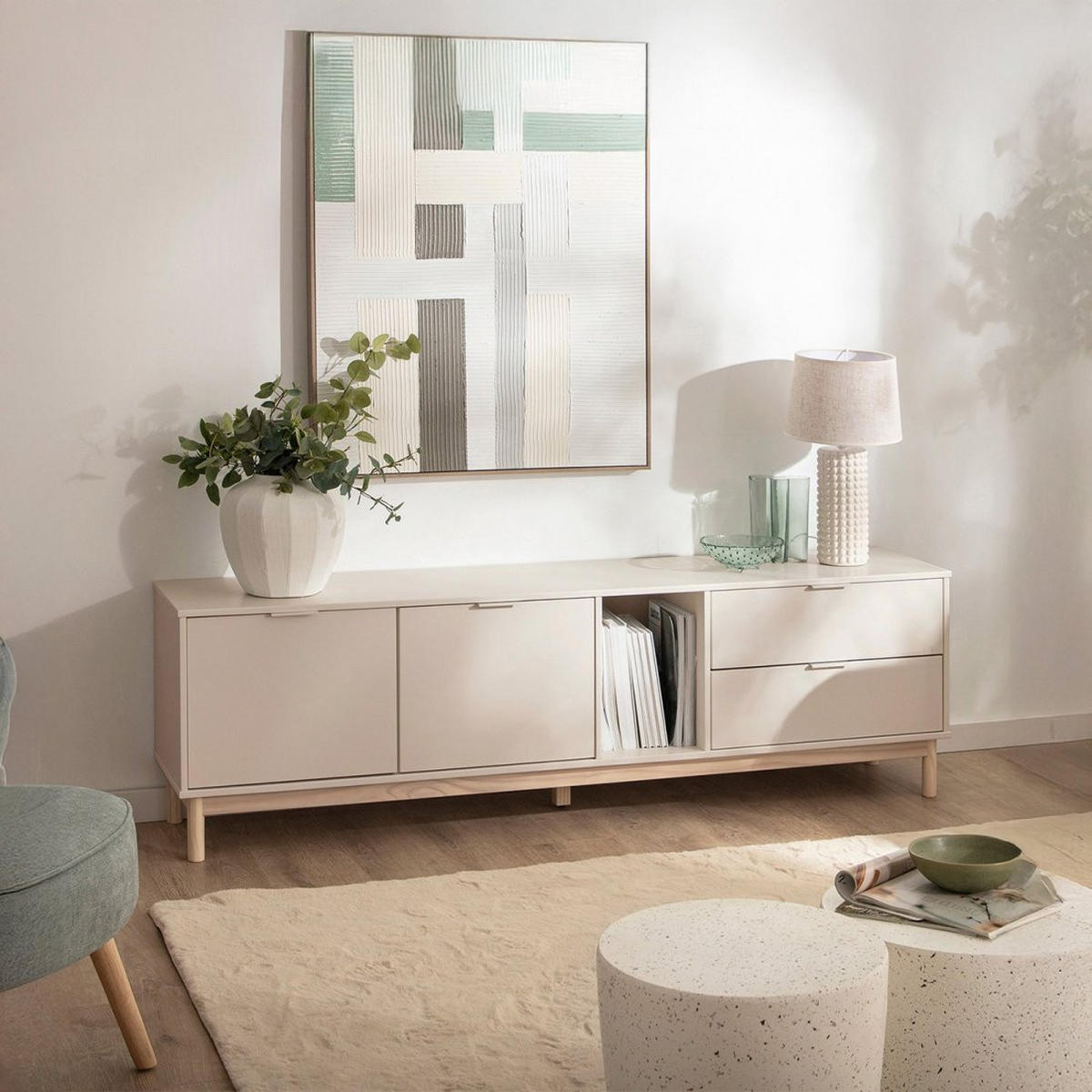 TV-ELEMENT Elian Weiß 180 cm x 54 cm - Weiß, Holzwerkstoff (180/54/39cm) - Klast Home