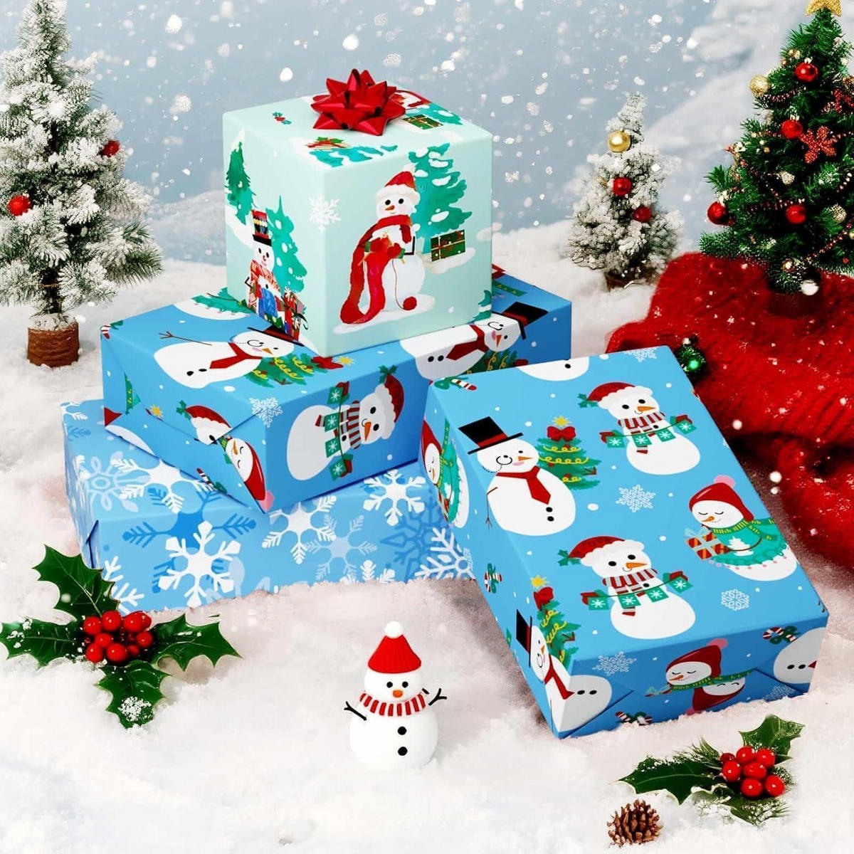 GESCHENKPAPIER 3 Rollen Set Weihnachten Kinder Blau - Multicolor, Papier (43/1/3000cm)