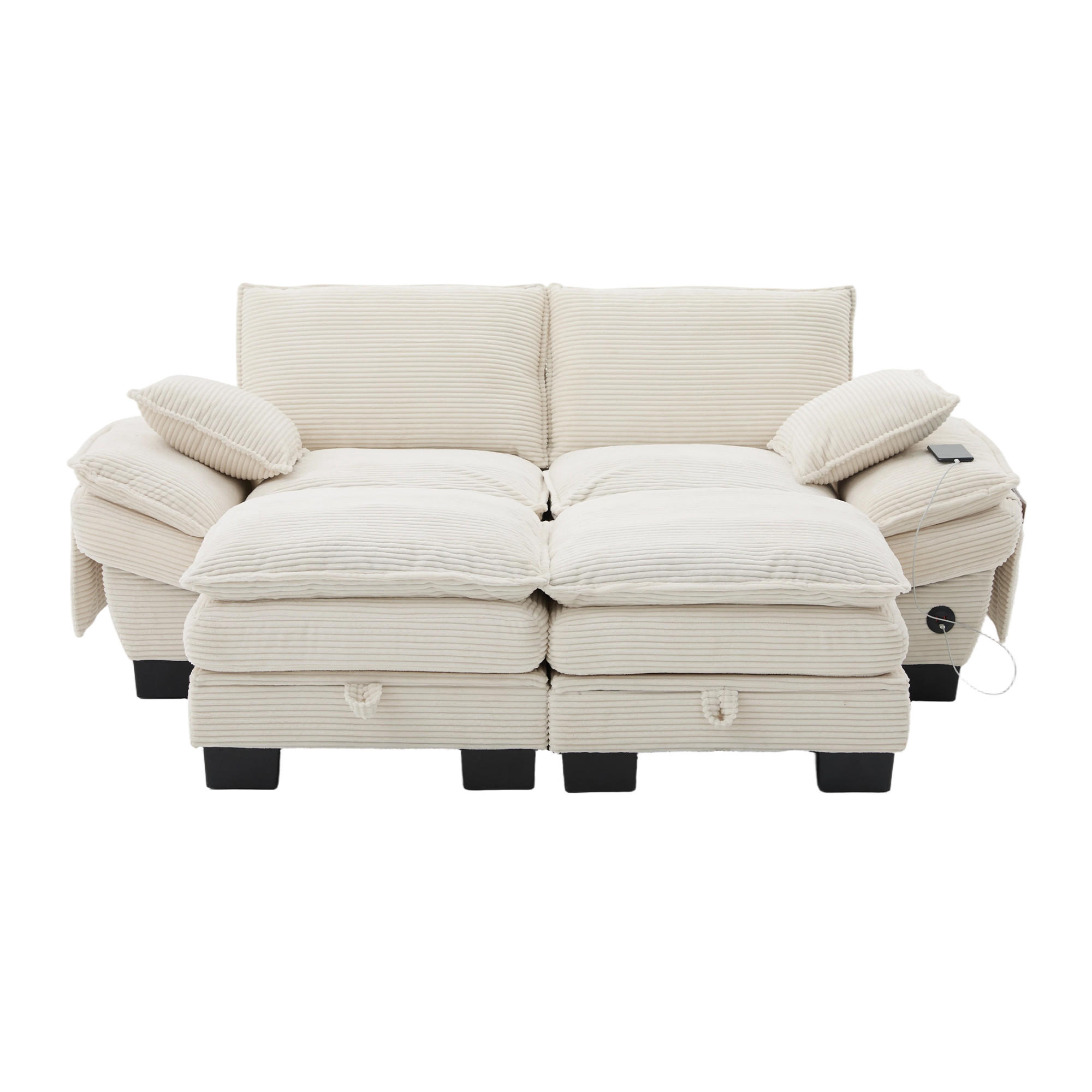 2-SITZER SOFA Cord Beige mit USB-C und Seitentaschen - Beige, Holzwerkstoff/Kunststoff (190/84/132cm) - WISHDOR