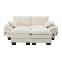 2-SITZER SOFA Cord Beige mit USB-C und Seitentaschen - Beige, Holzwerkstoff/Kunststoff (190/84/132cm) - WISHDOR