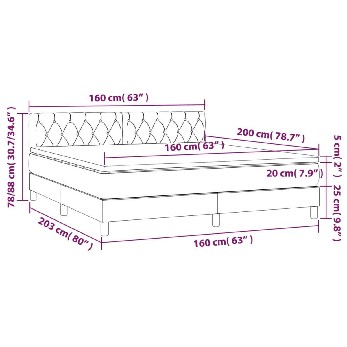 BOXSPRINGBETT MIT MATRATZE DUNKELGRAU 160X200 CM SAMT - Dunkelgrau, Holz/Textil (160/200cm) - vidaXL
