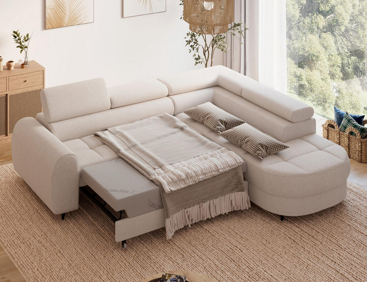 ECKSOFA Vesteria mit Schlaffunktion und Bettkasten – Modernes Design, verstellbare Kopfstützen und hoher Sitzkomfort - Beige, Kunststoff (279/72cm) - Wohnideebilder