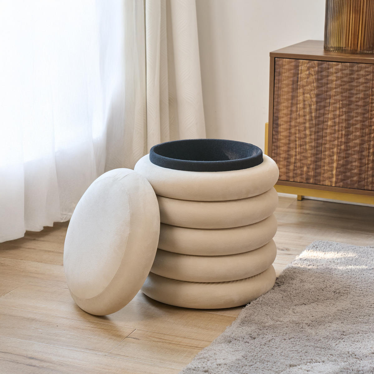 HOCKER BLOSSOM XS mit Stauraum Beige - Beige, Textil (40/43/40cm) - SVITA