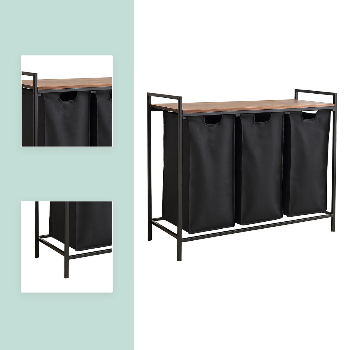 WÄSCHESAMMLER - Schwarz, Holzwerkstoff/Textil (92.5/72/33cm) - Relaxdays