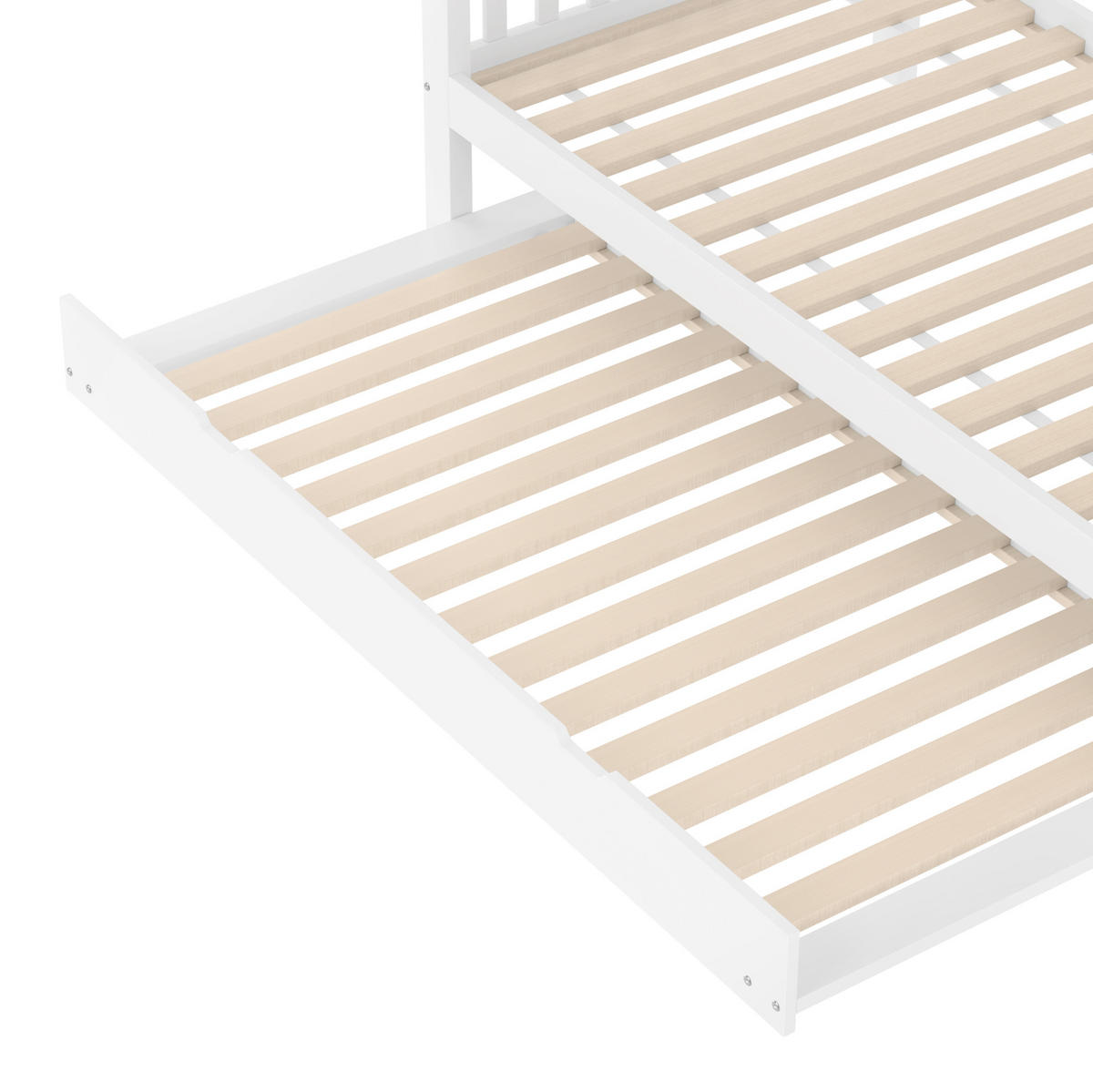 ETAGENBETT 90/200 cm mit ausziehbarem Rollbett, Treppenregal und hohen Sicherheitsgittern, Weiß - Weiß, Holzwerkstoff (90/200cm) - Redom
