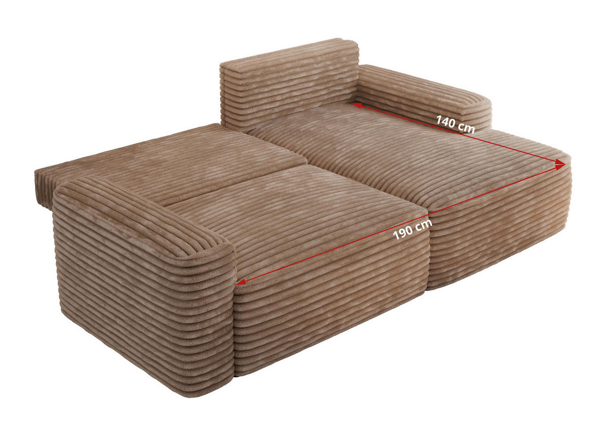 ECKSOFA BELLUNO L Braun Cord - Links - Schwarz/Braun, Textil (144/233cm) - MKS