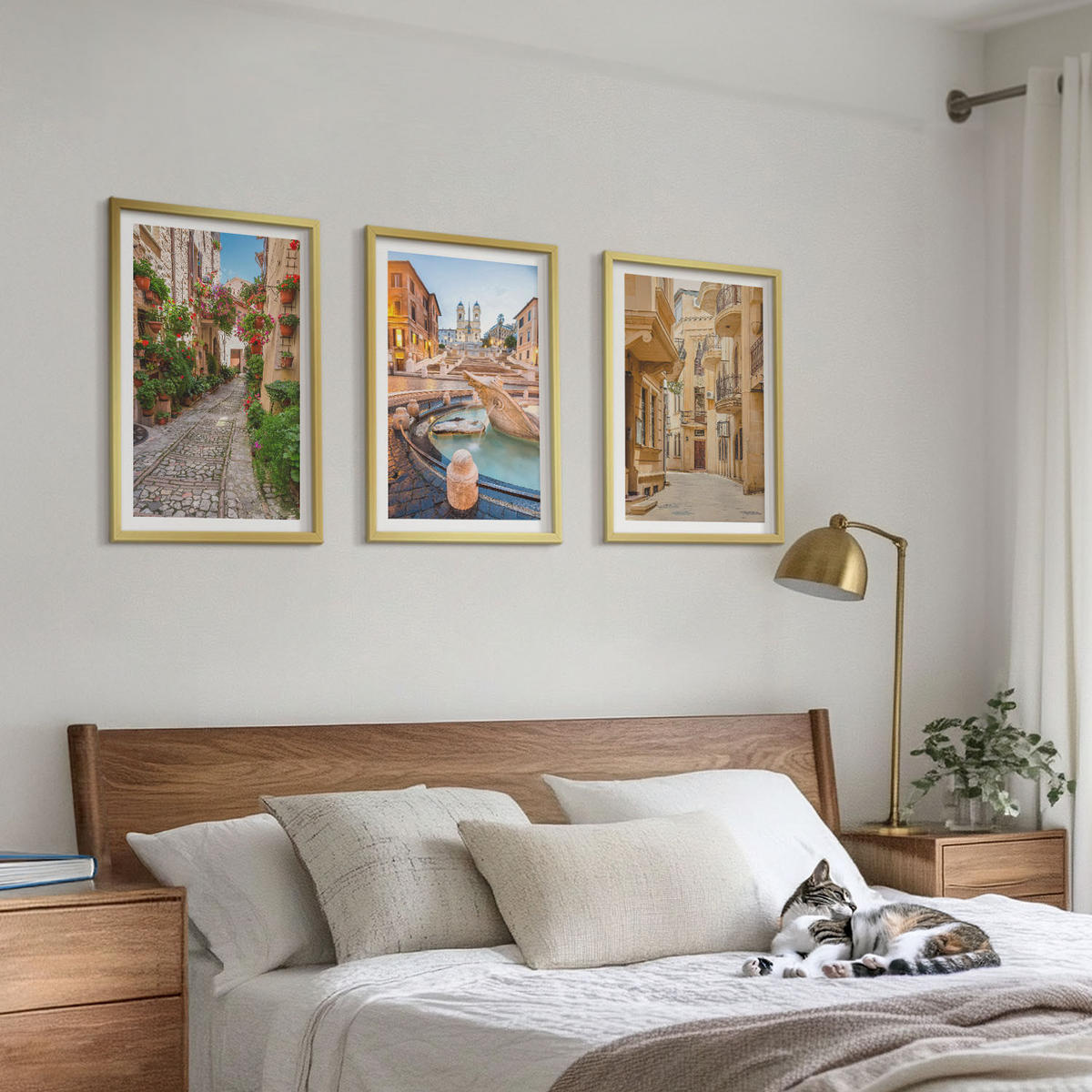 BILDER SET 3er Set - 40x60 cm Goldrahmen - Die bezaubernden Straßen des Brunnens - Goldfarben, Kunststoff (40/60cm) - TULUP