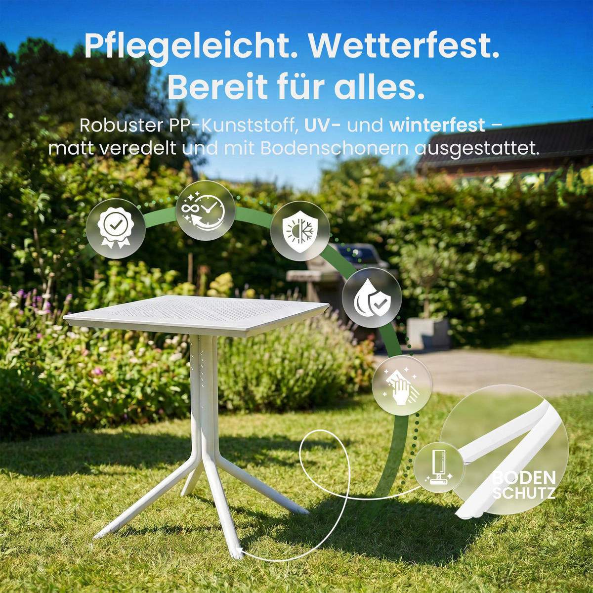 GARTENTISCH eckig 80/80/74 cm Kunststoff Weiß - Weiß, Kunststoff (80/80/74cm) - CLP