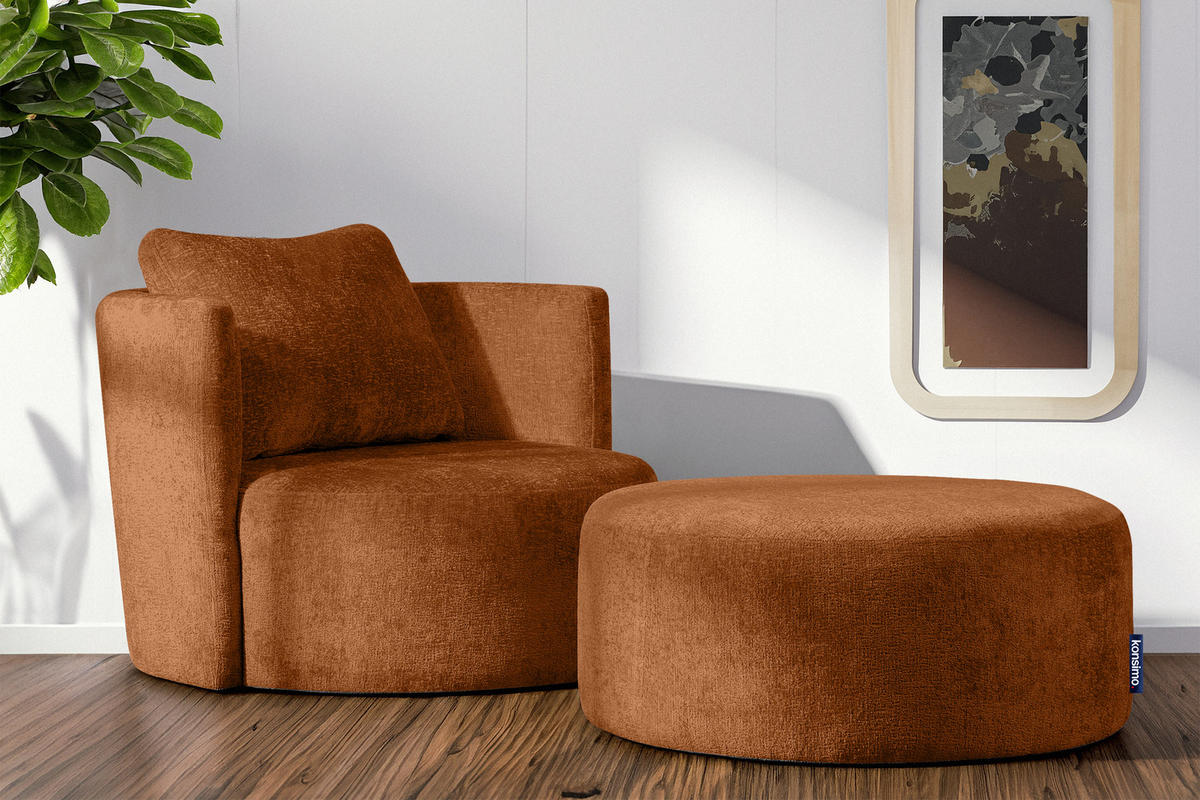 DREHSESSEL RAGGI 360° Drehfunktion mit inklusive dekorativem Kissen, Rot - Rot, Textil (92/75/94cm) - KONSIMO®