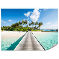 FOTOTAPETE für Schlafzimmer Tropeninsel Steg Palmen Pflanzen 500x350 - Blau/Beige, Papier (500/350cm) - Muralo