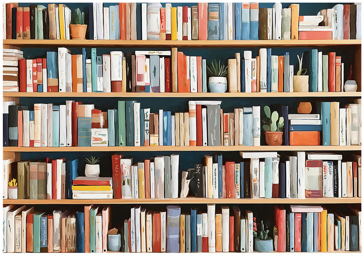 FOTOTAPETE Bibliothek Bücher Braun 200x140 cm - Multicolor, Papier (200/140cm) - Wallarena