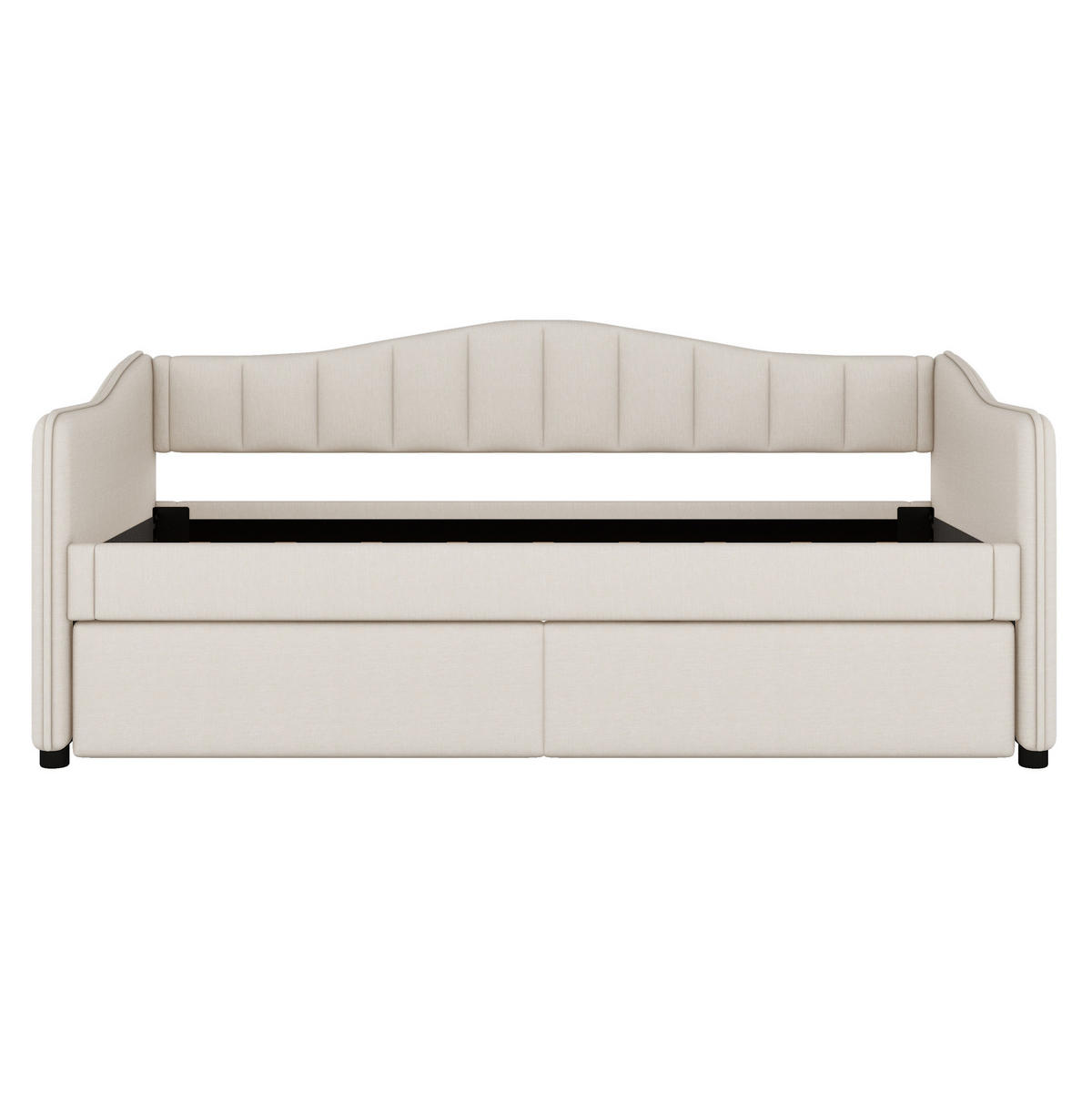POLSTERBETT 90/200 cm Beige mit Ausziehbett und LED-Beleuchtung aus Leinen und MDF - Beige, Textil (90/200cm) - OKWISH