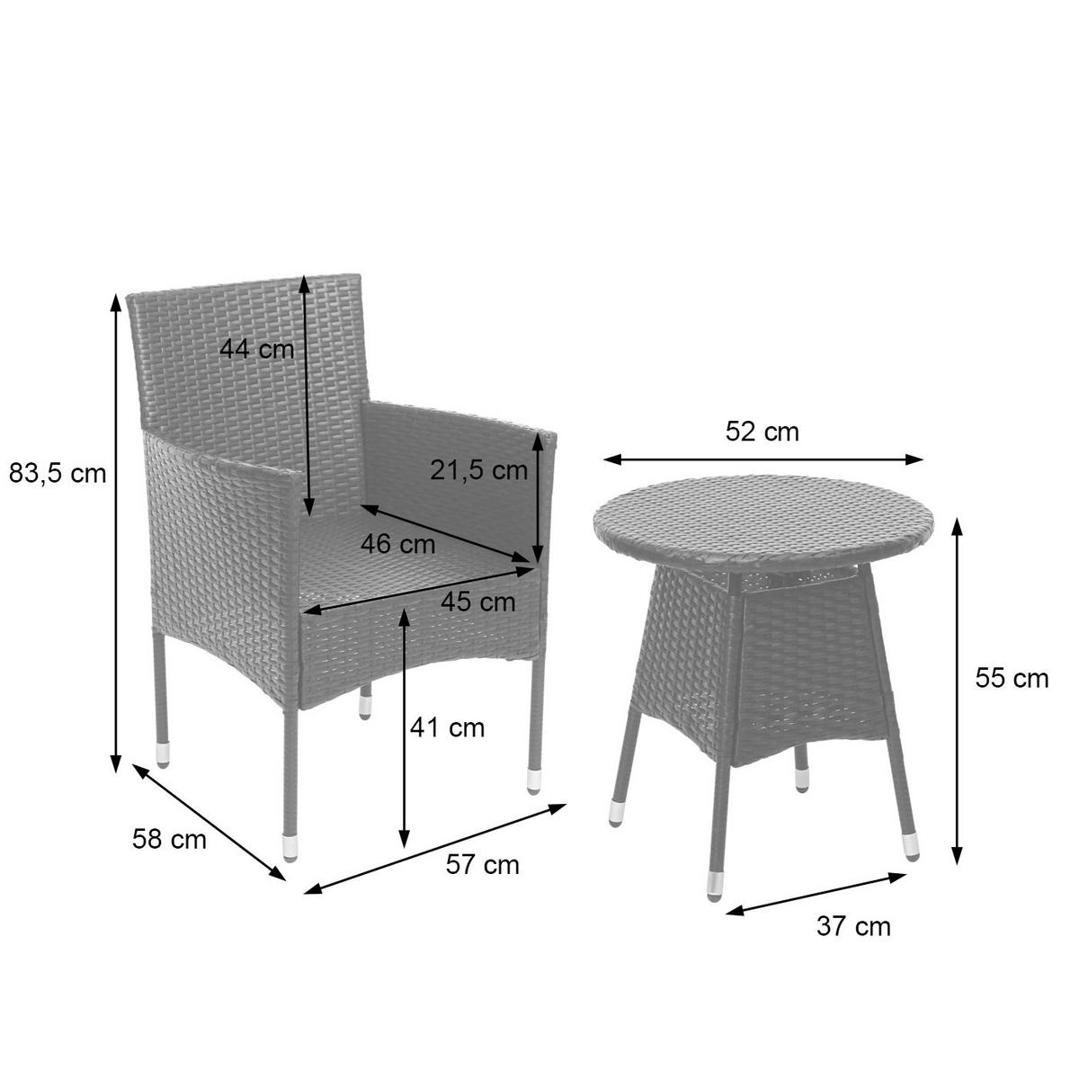 POLY-RATTAN BALKONSET Grau, Cremeweiß 3-teilig-Set - Weiß/Grau, Kunststoff - MCW