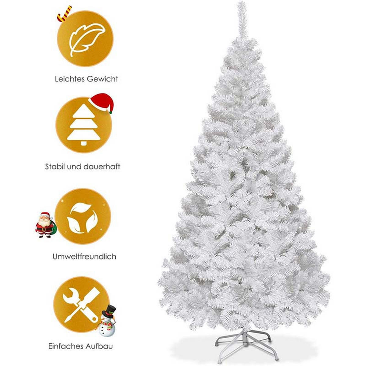 WEIHNACHTSBAUM mit Metallständer 150cm Weiß - Weiß, Metall (150cm) - COSTWAY