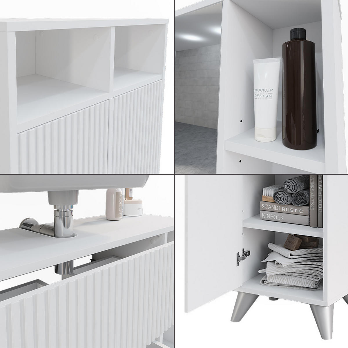 BADMÖBEL-SET Leano Weiß 80 cm, Set 4 - Weiß, Holzwerkstoff (80/62/30cm) - Vicco