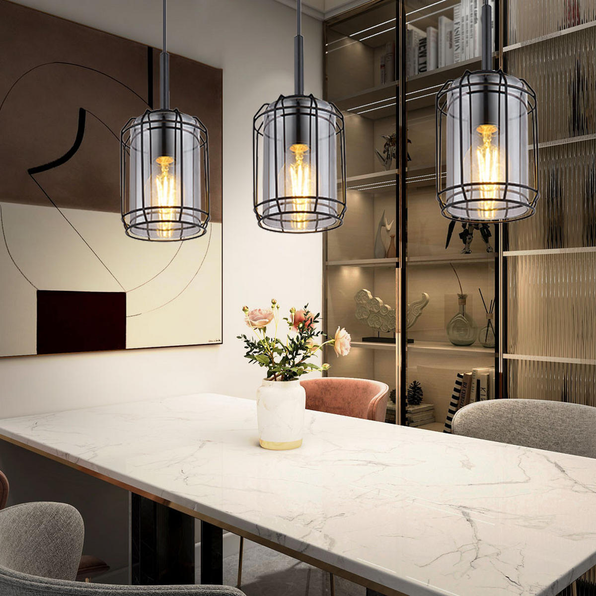 LED HÄNGELEUCHTE KAMMI Grau Rauchoptik - Grau, Glas (77/13/120cm) - Globo Lighting