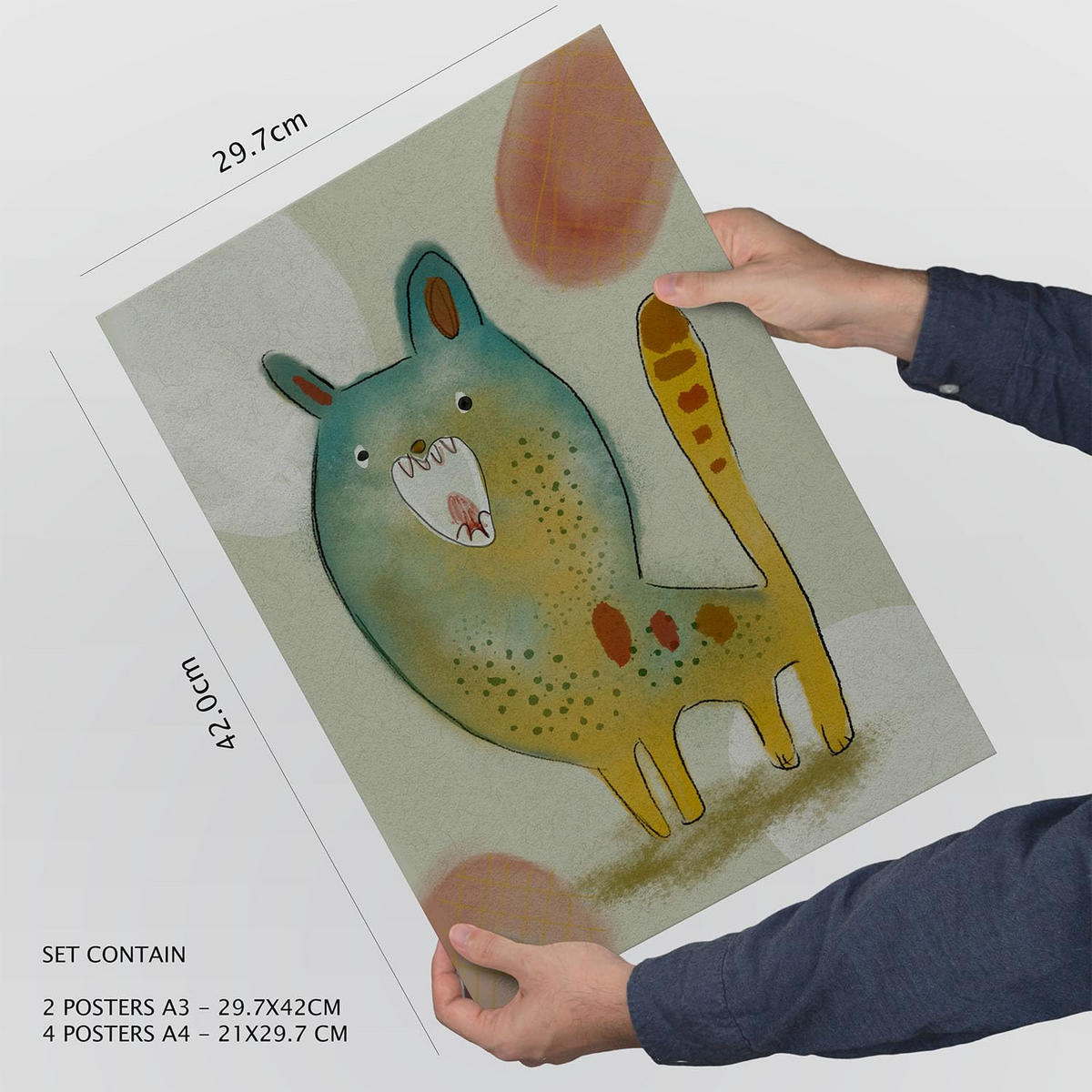 POSTER Set Mit 6 Hasen Und Welpen 2 In Tiere Zusammenfassungen A3 & A4 Rahmenlos - Klar, Papier (29/3cm) - Nacnic