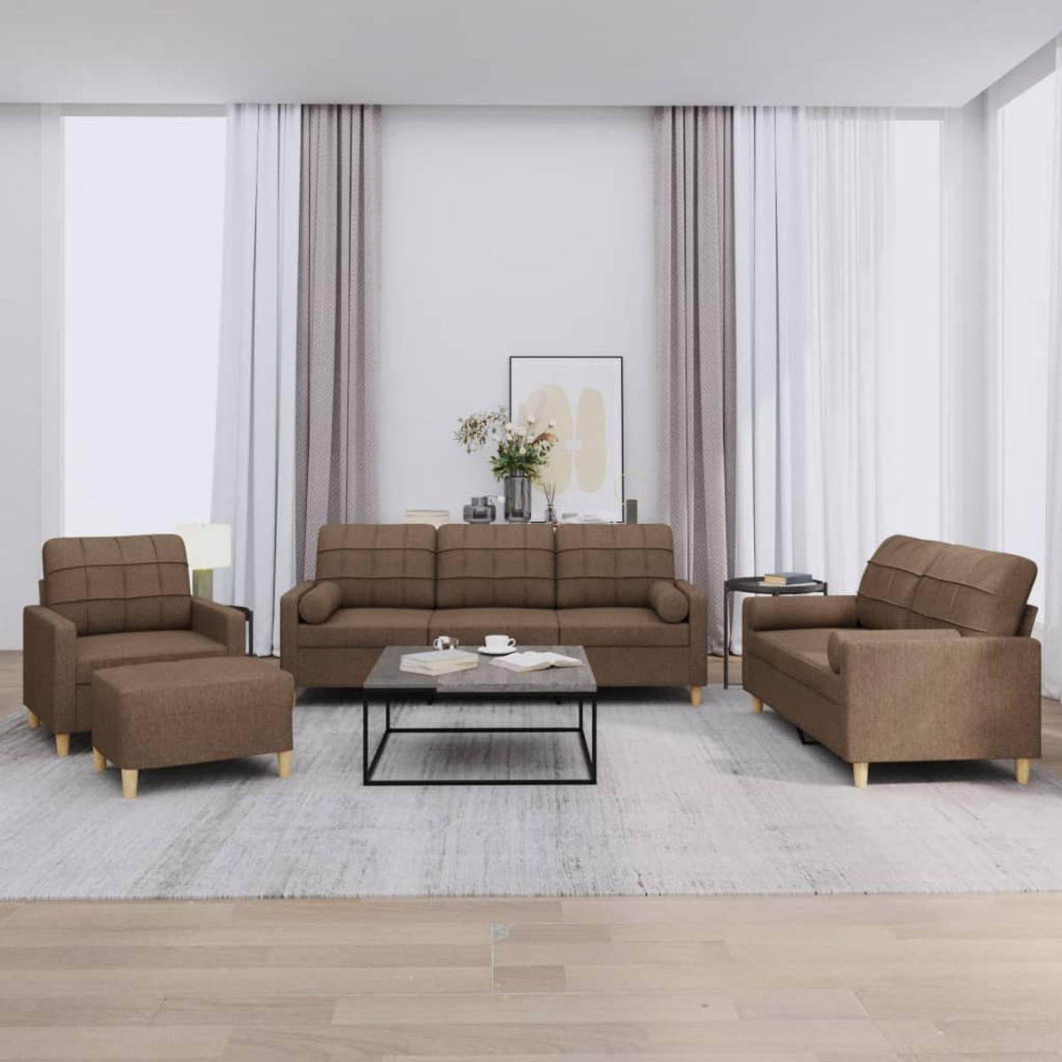 SOFAGARNITUR 4-TLG. Mit Kissen Braun Stoff - Braun, Textil (50/41/60cm) - vidaXL
