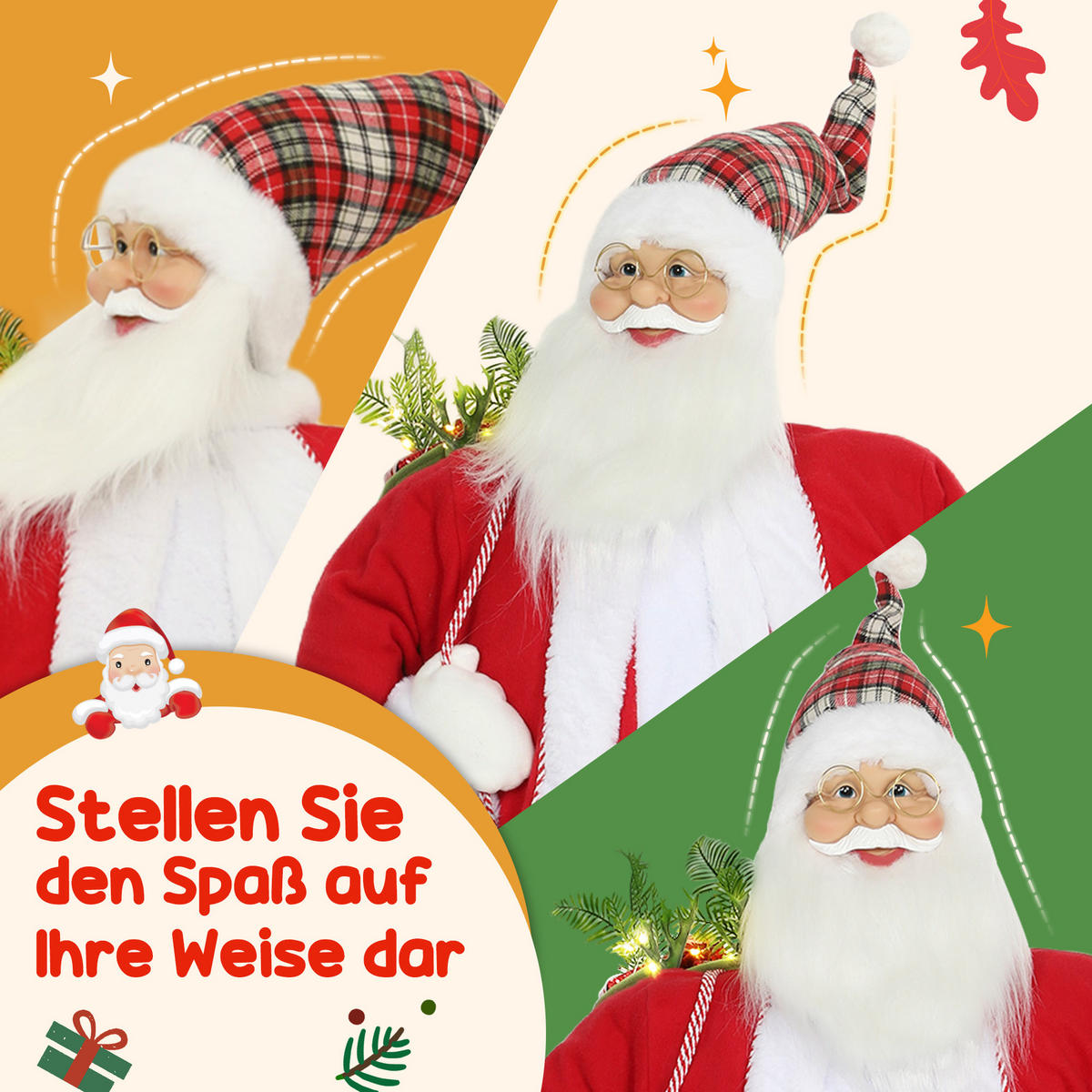 WEIHNACHTSMANN 1,6 m stehende Weihnachtsmann mit Geschenk- und Weihnachtsglock - Rot, Textil (45/160/55cm) - HOMCOM