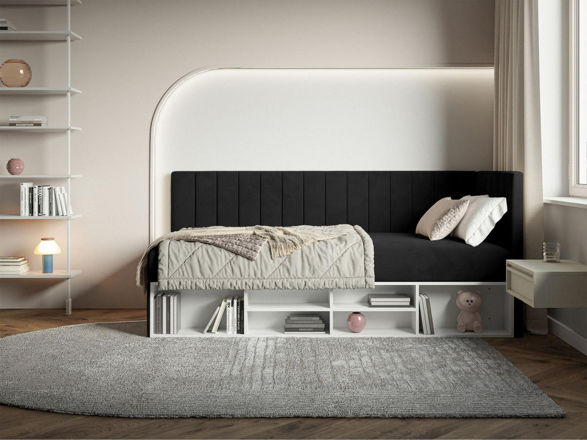 JUGENDBETT Ventrio Schwarz Easy-Clean-Samtbezug 90x200 cm - Schwarz, Holz/Textil (90/200cm) - Selsey