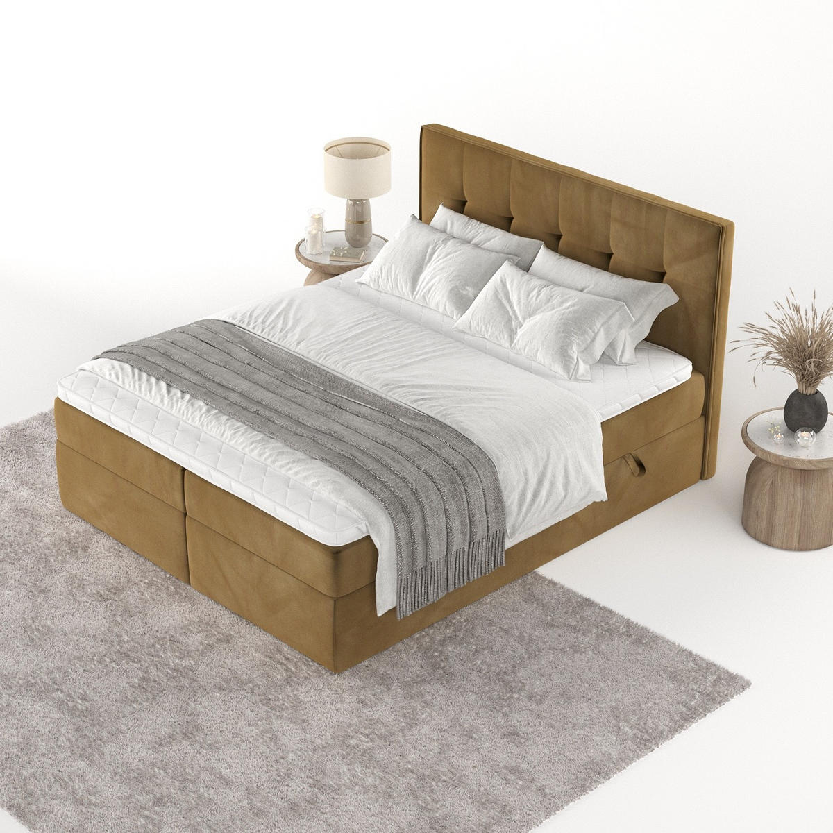 BOXBETT Mireo 180/200 cm Honiggelb im Kronos Stoff - Schwarz/Honig, Holz/Holzwerkstoff (180/200cm) - AltaBeds