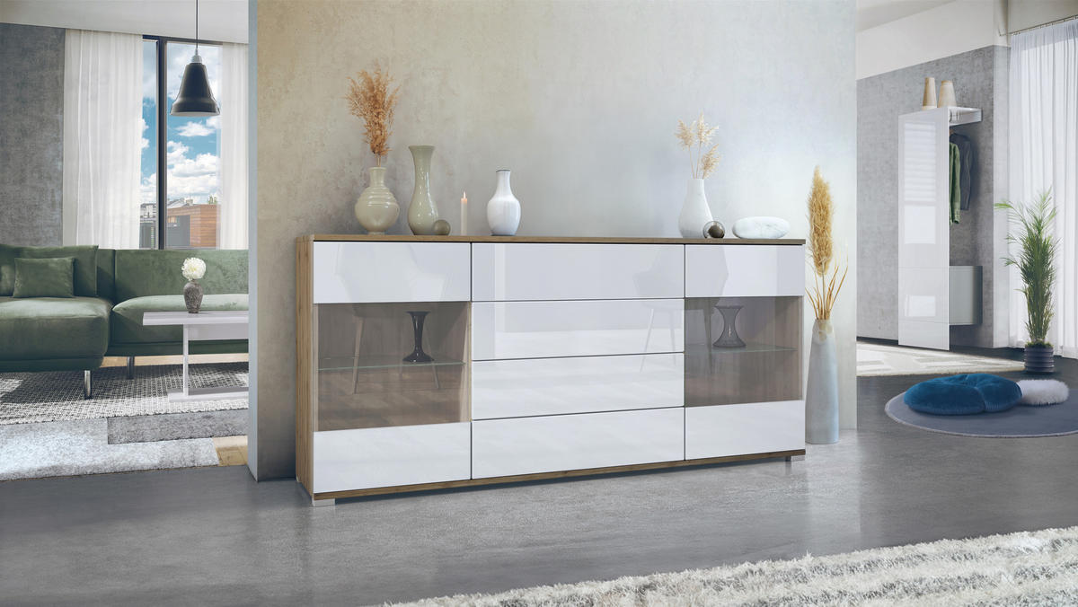 SIDEBOARD Bari Weiß Hochglanz - Weiß Hochglanz, Holzwerkstoff (166.5/75.5/35cm) - Vladon