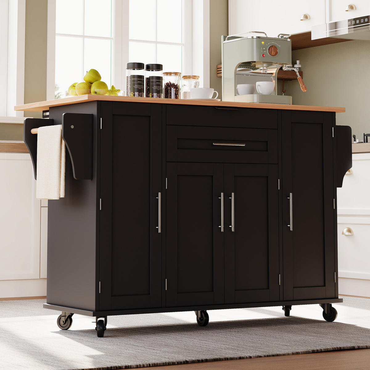KÜCHENINSEL mobile 136 x 70 x 92 cm Schwarz/Natur MDF - Schwarz, Holz (70/92/136cm) - Beauniv