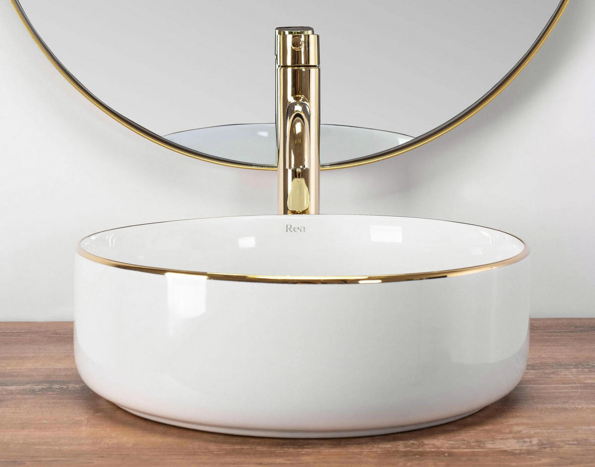 AUFSATZWASCHBECKEN Rea Sami Gold Edge - Weiß, Keramik (36/11.5/36cm) - REA