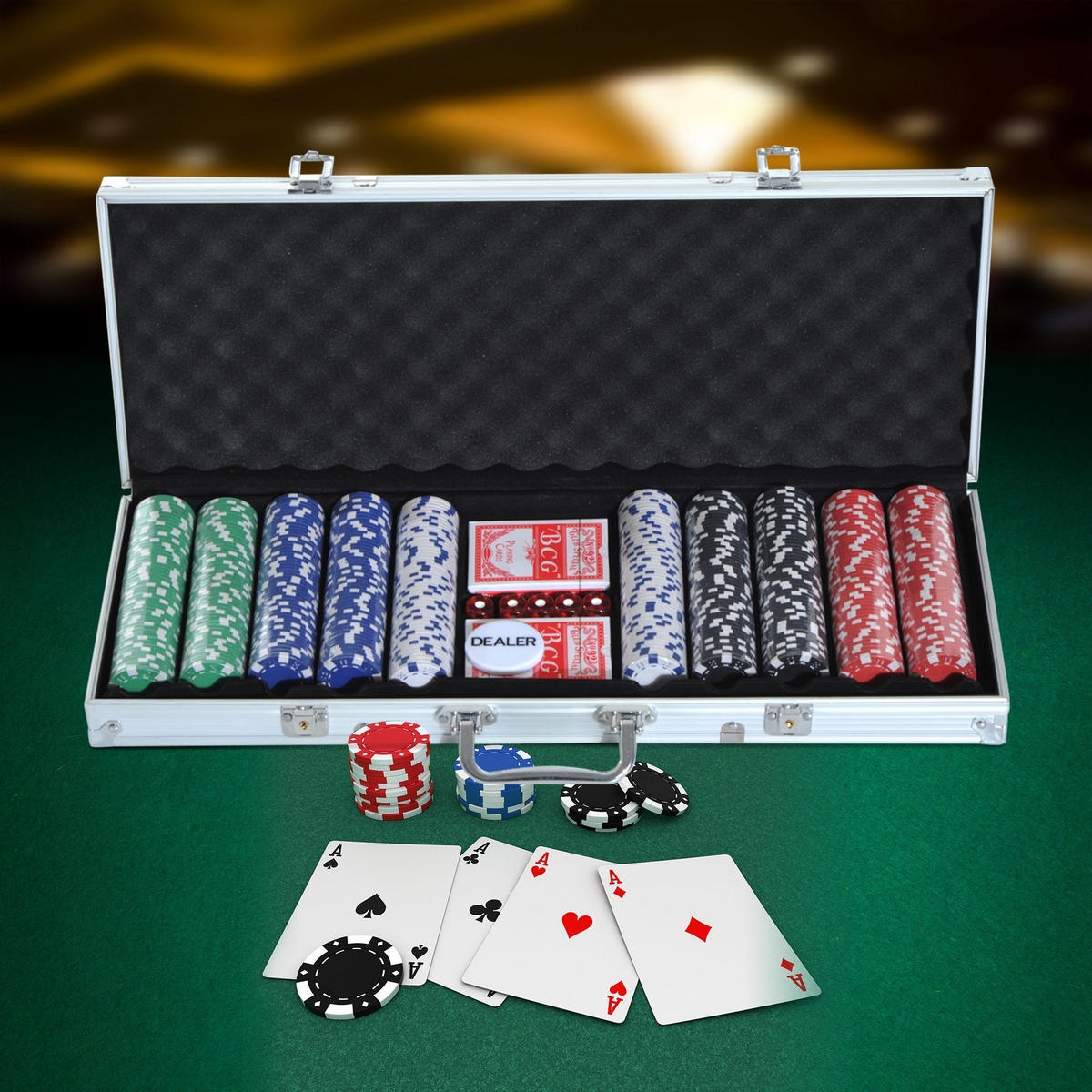 POKERKASETTE DE-18670 500 Jetons, 2 Kartendecks Aluminium - Silberfarben, Metall (22/555cm) - ComfortXL