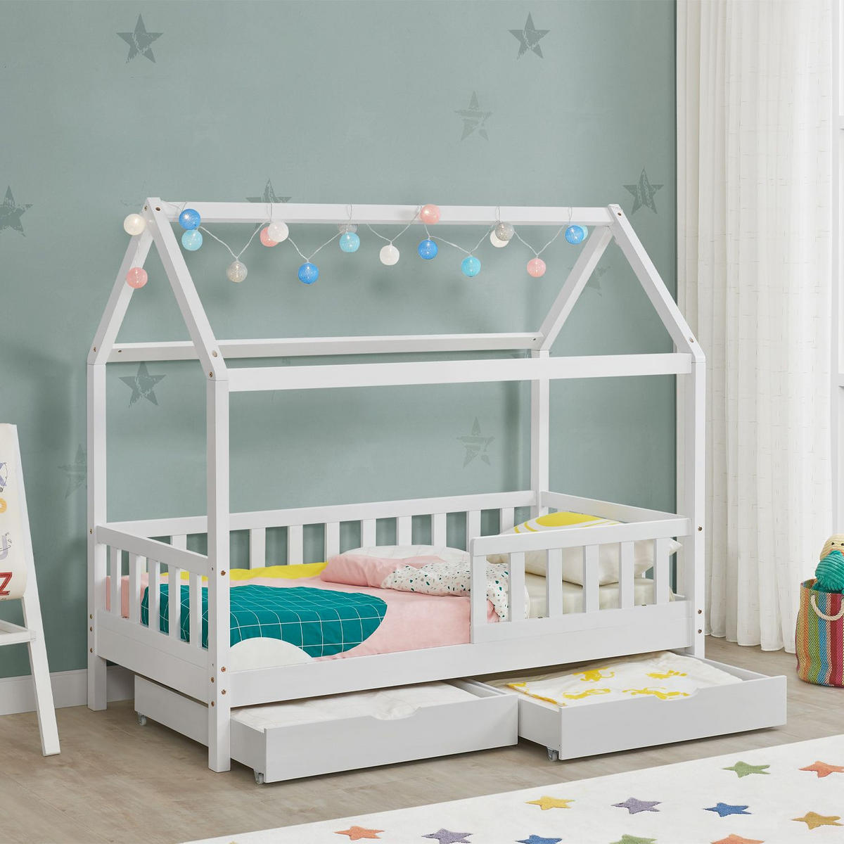 KINDERBETT Marli weiß 80x160 cm mit Bettkasten - Weiß, Holz (80/160cm) - Juskys