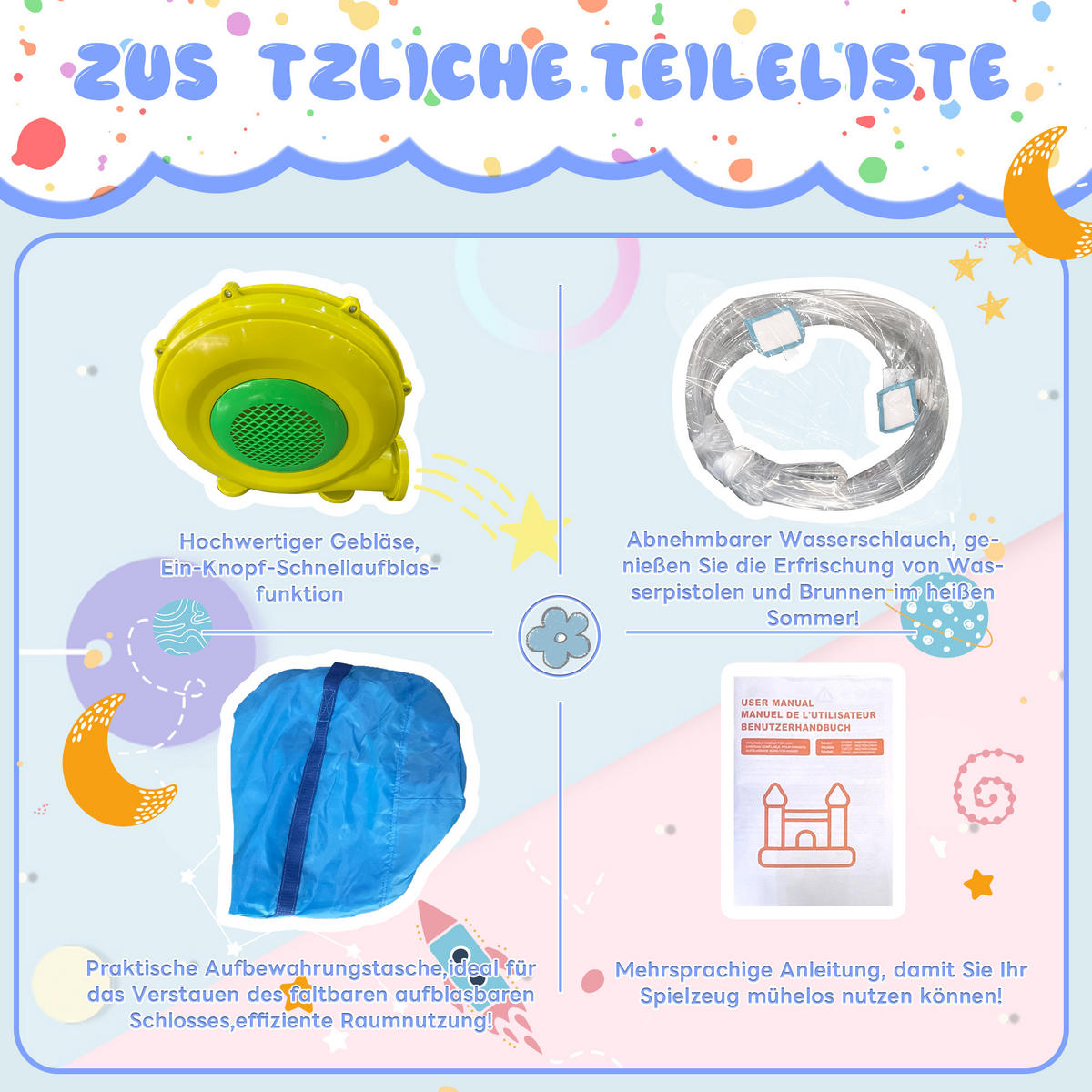 HÜPFBURG Wasserpark Trampolin 450W Gebläse - Blau, Textil (340/395/236cm) - LEBENLANG